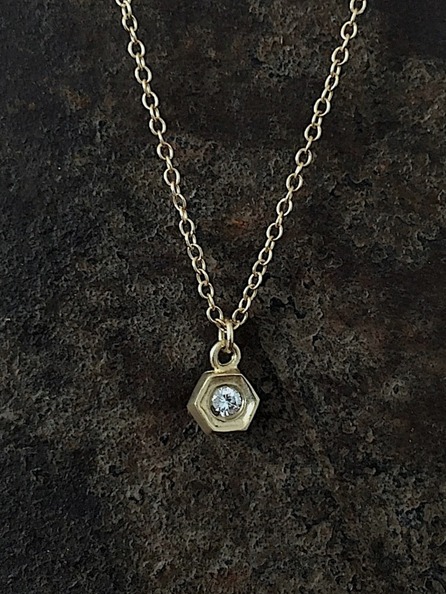 Hex Diamond Pendant 14k Gold