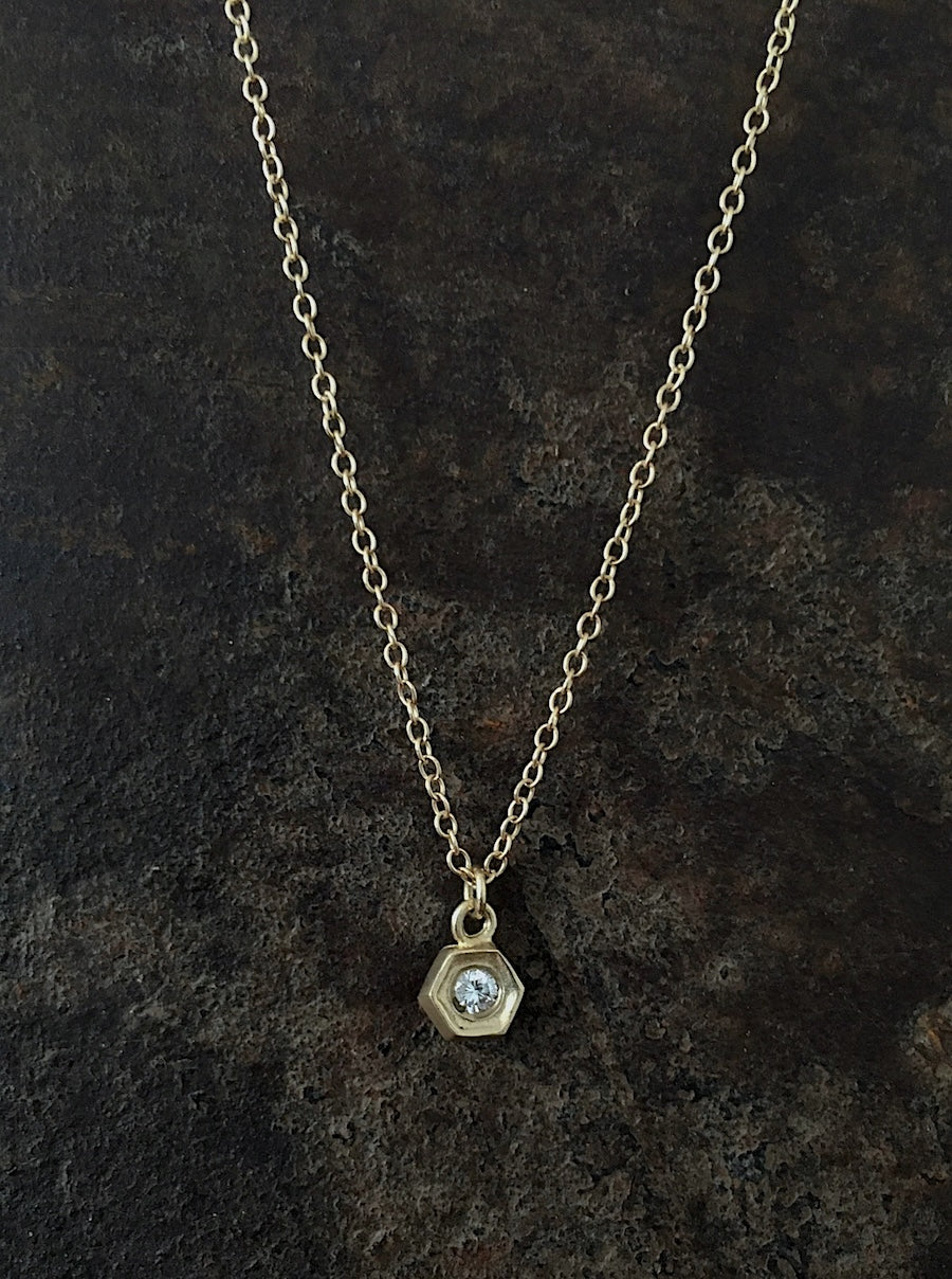 Hex Diamond Pendant 14k Gold