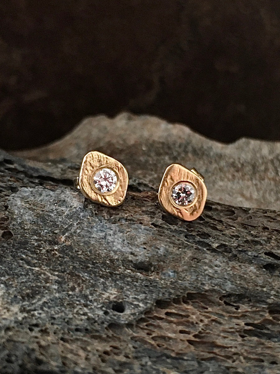 Natural Diamond on Diamond Studs 14k Gold