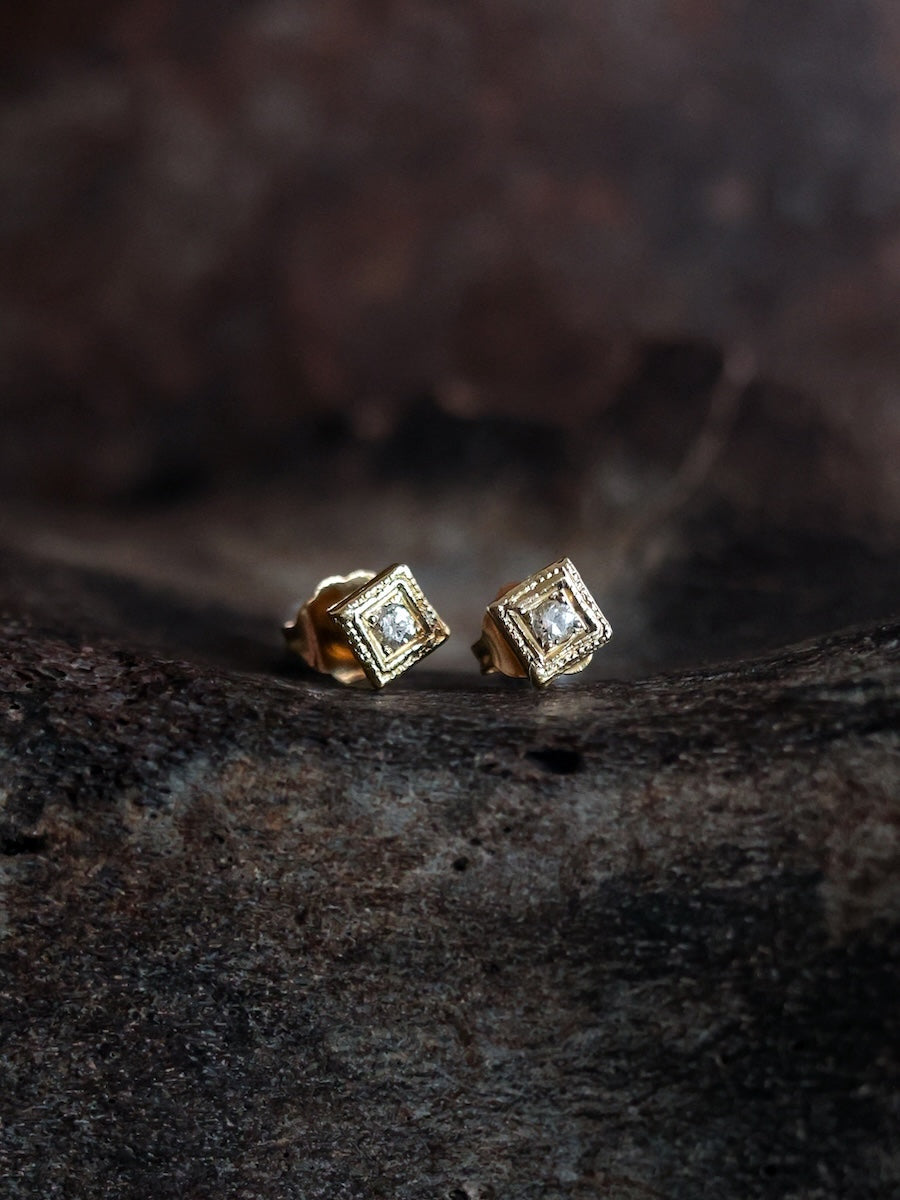 Beaded Diamond Studs 14k Gold