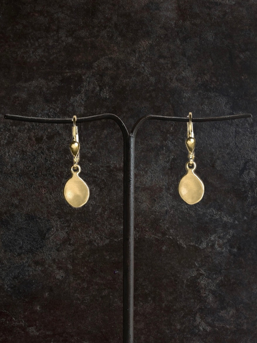 Curved Coin Drop Leverback  14k Gold