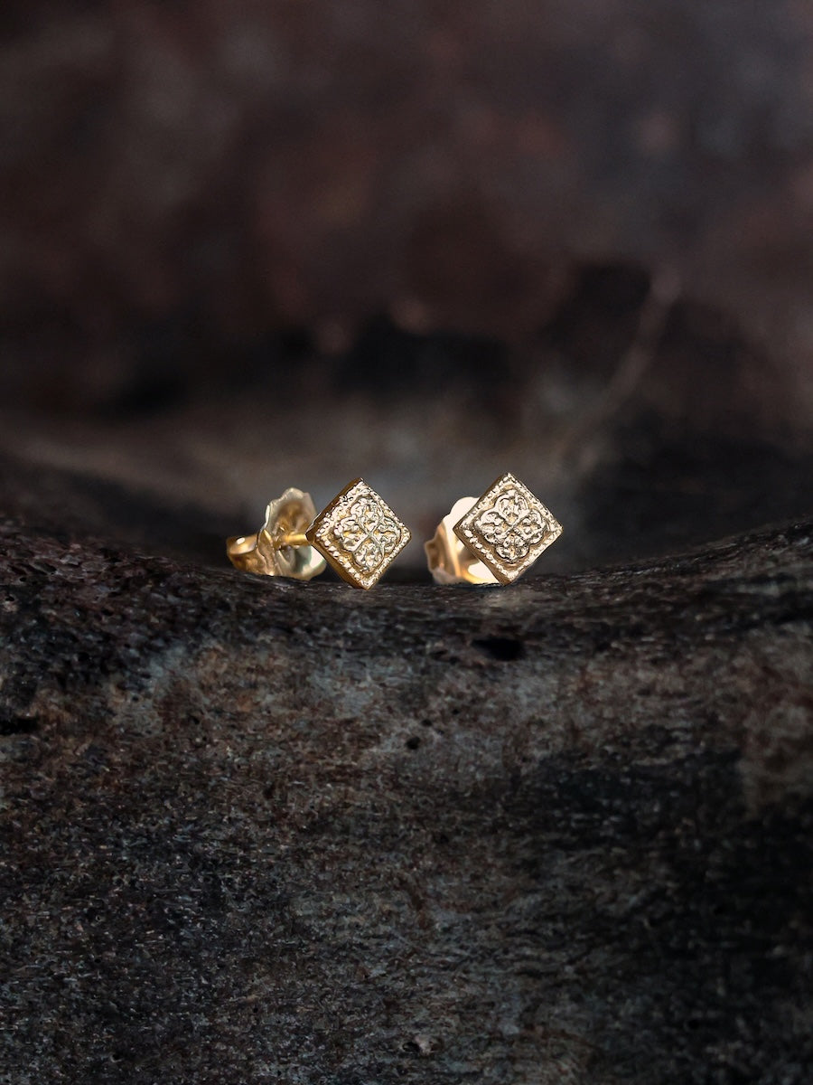 Deco Diamond Studs 14k Gold